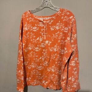 Blair woman’s long sleeve orange print Henley Tee  size 2X